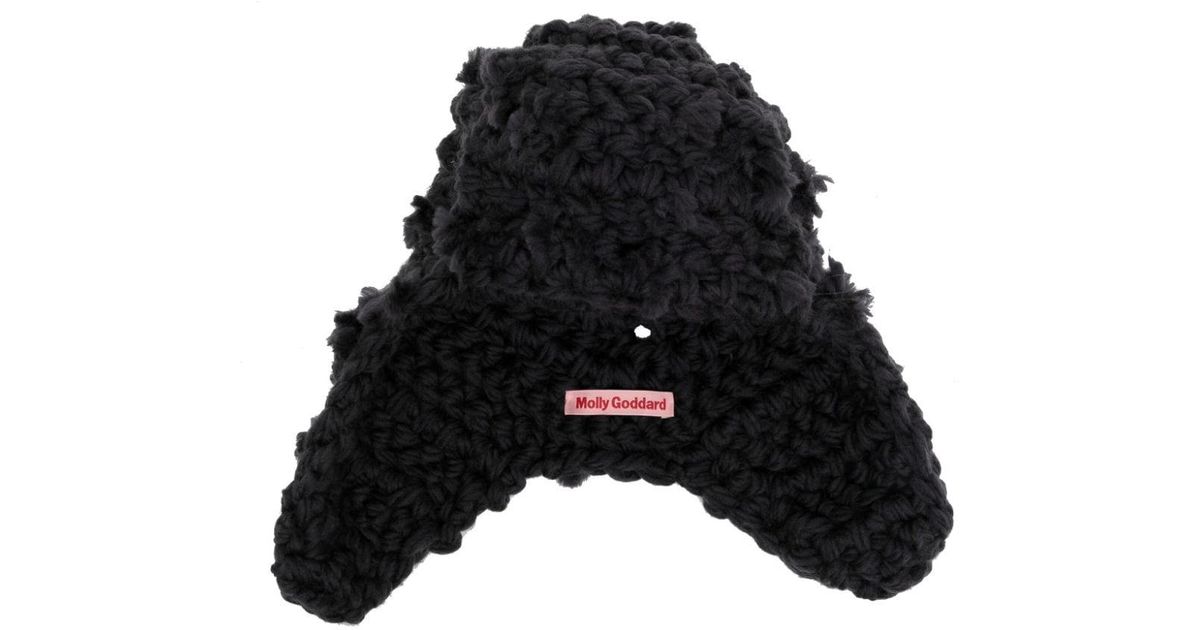 Molly Goddard Scarly Crochet Wool Hat in Black | Lyst