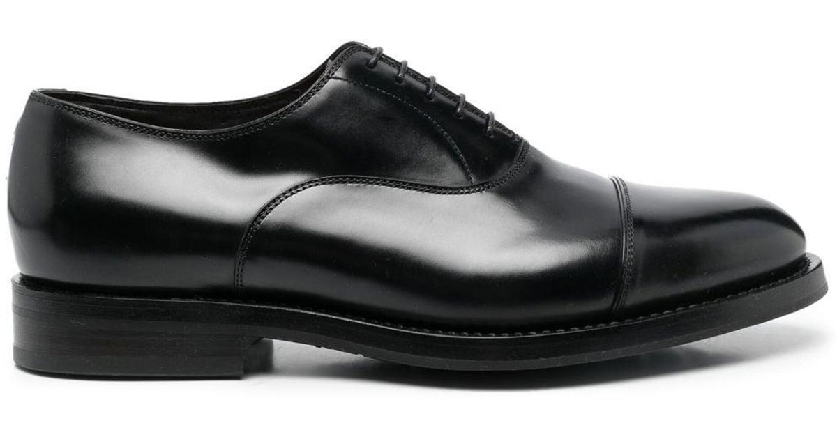 Santoni Almond-toe Leather Derby Shoes in Black for Men | Lyst Australia