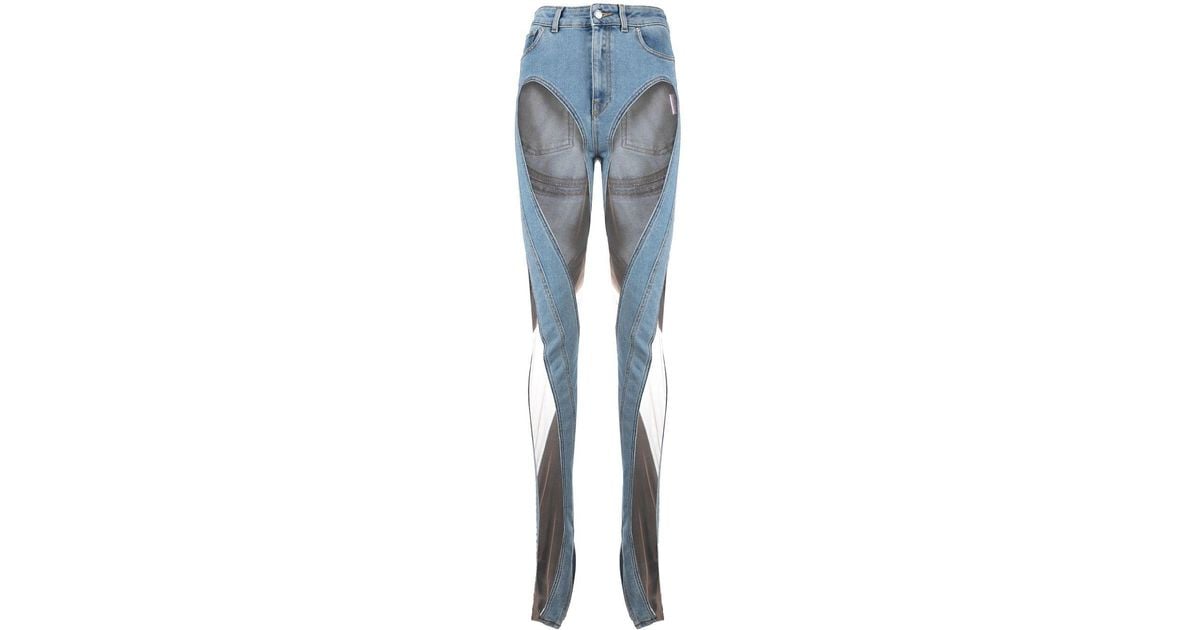 Mugler Spiral Mesh-Panelled Skinny Jeans in Blue Lyst