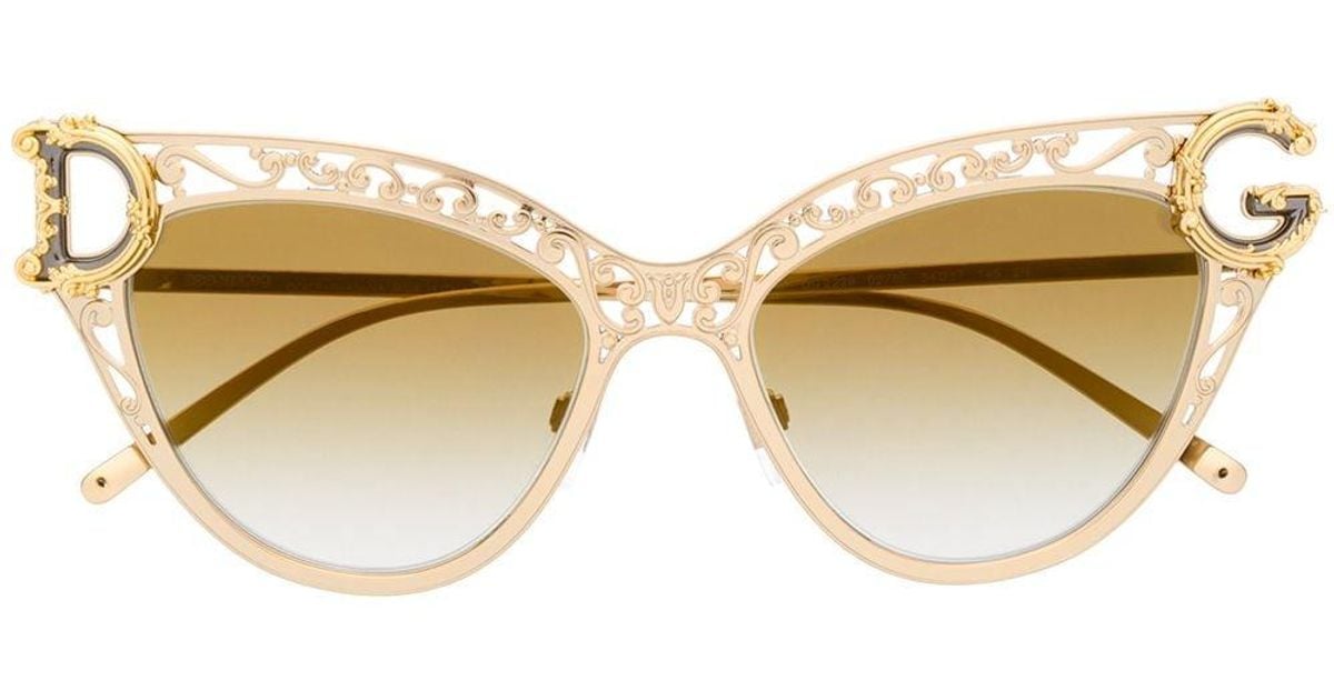 Dolce & Gabbana Devotion Cat Eye-frame Sunglasses in Metallic | Lyst