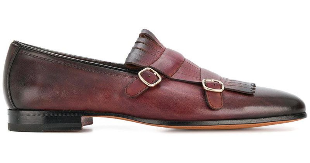 Santoni Leather Double-buckle Loafers 