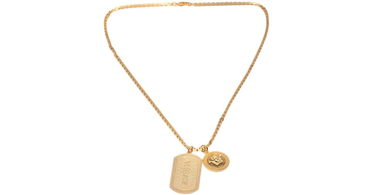 Versace Double Dog Tag Necklace in Metallic | Lyst