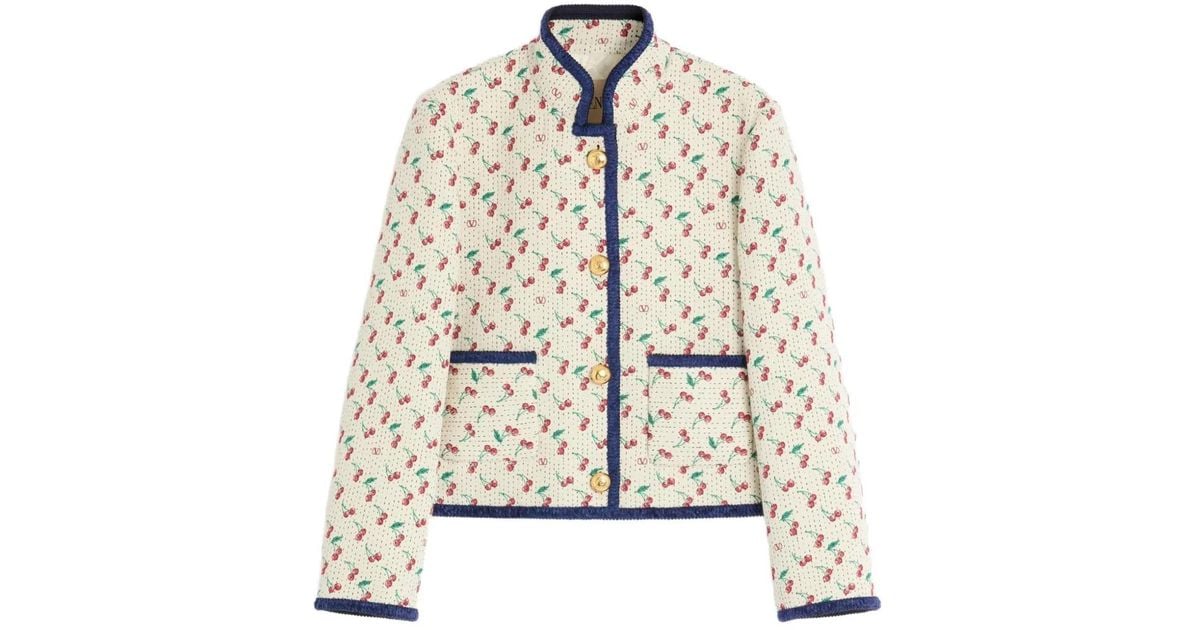 Valentino Garavani Cherrific-Jacquard Jacket in White | Lyst