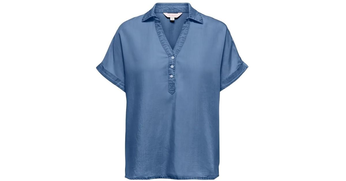 ONLY Short-Sleeve V-Neck Blouse in Blue | Lyst