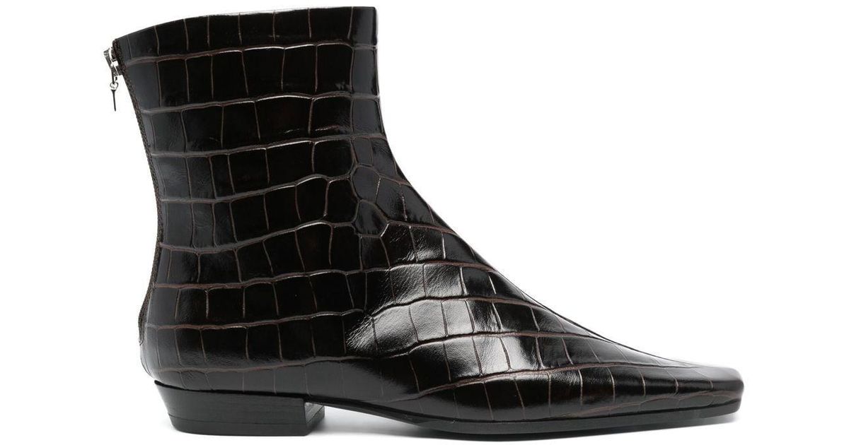 Totême The Western Crocodileeffect Boots in Brown (Black) Lyst Australia