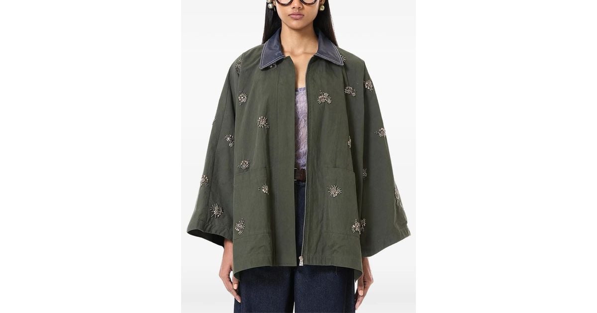Dhruv Kapoor Tent Bead-Embellished Leather-Collar Jacket in Green | Lyst UK