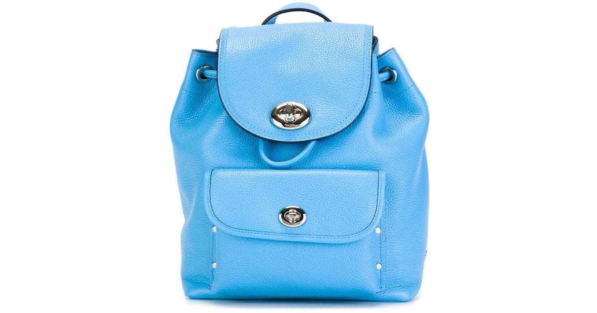 COACH Leather Small Flap Opening Backpack in Blue Lyst