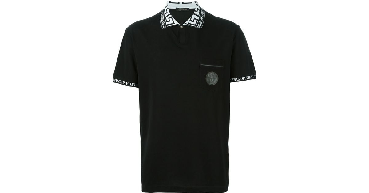 Versace Greca Collar Polo Shirt in Black for Men Lyst