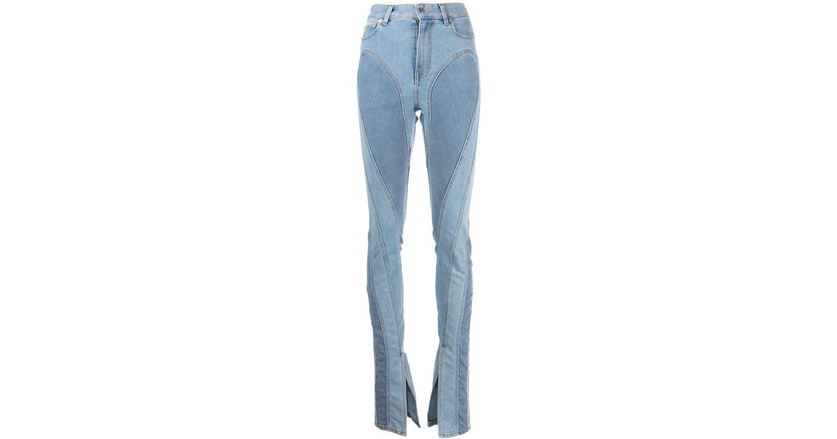 Mugler Spiral Split-hem Skinny Jeans in Blue | Lyst