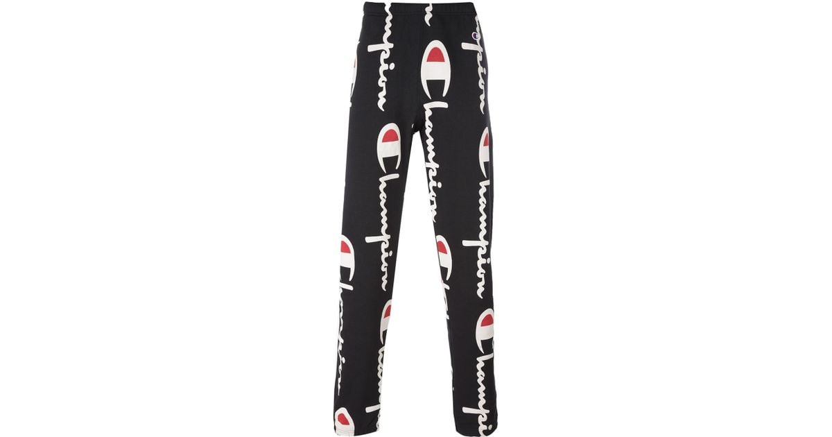 Champion Cotton All Over Logo Print Sweatpants in Black for Men | Lyst