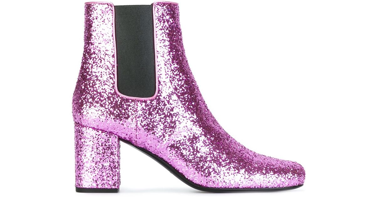 saint laurent pink glitter boots