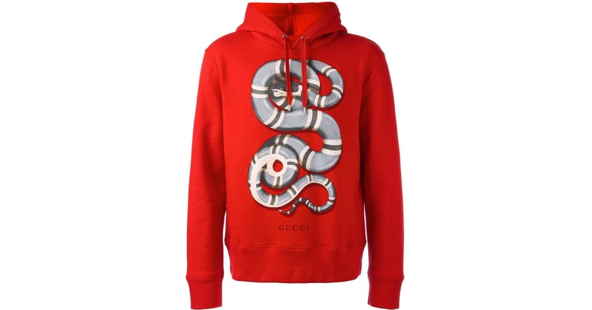 Gucci Cotton Snake Print Hoodie in Red 
