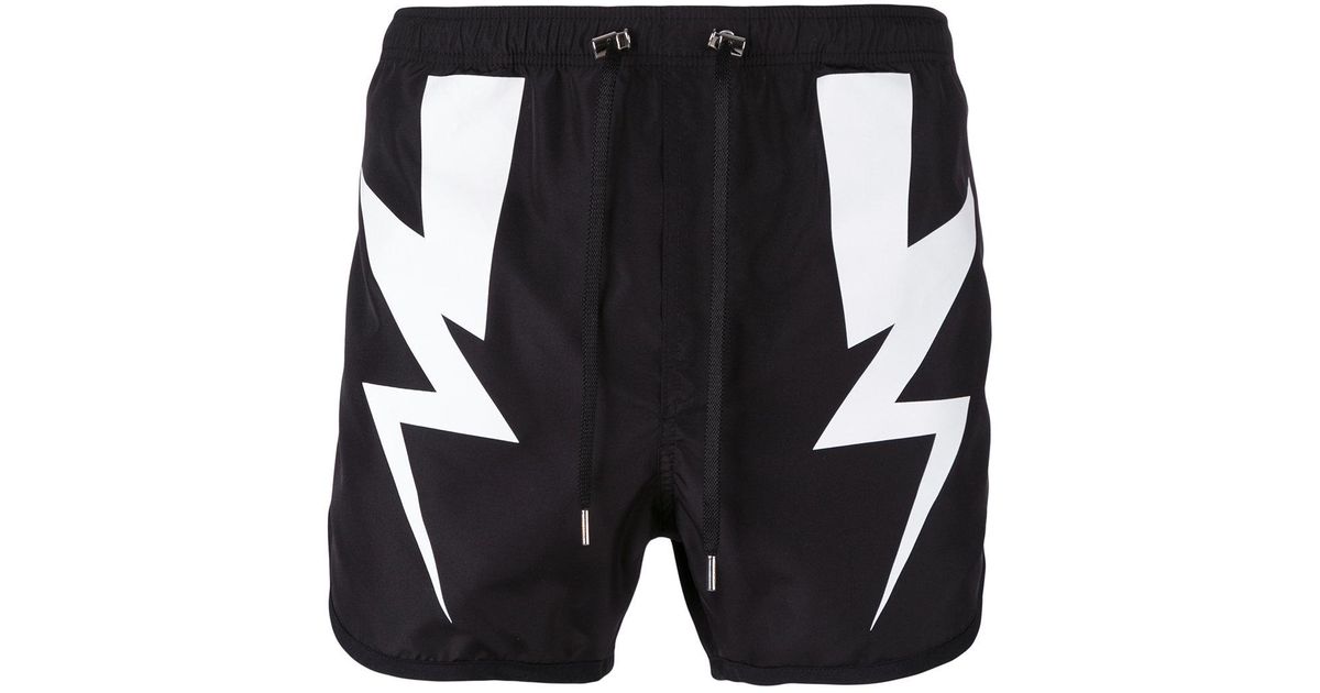 Neil Barrett Synthetic Lightning Bolt Swim Shorts in Black for Men Lyst