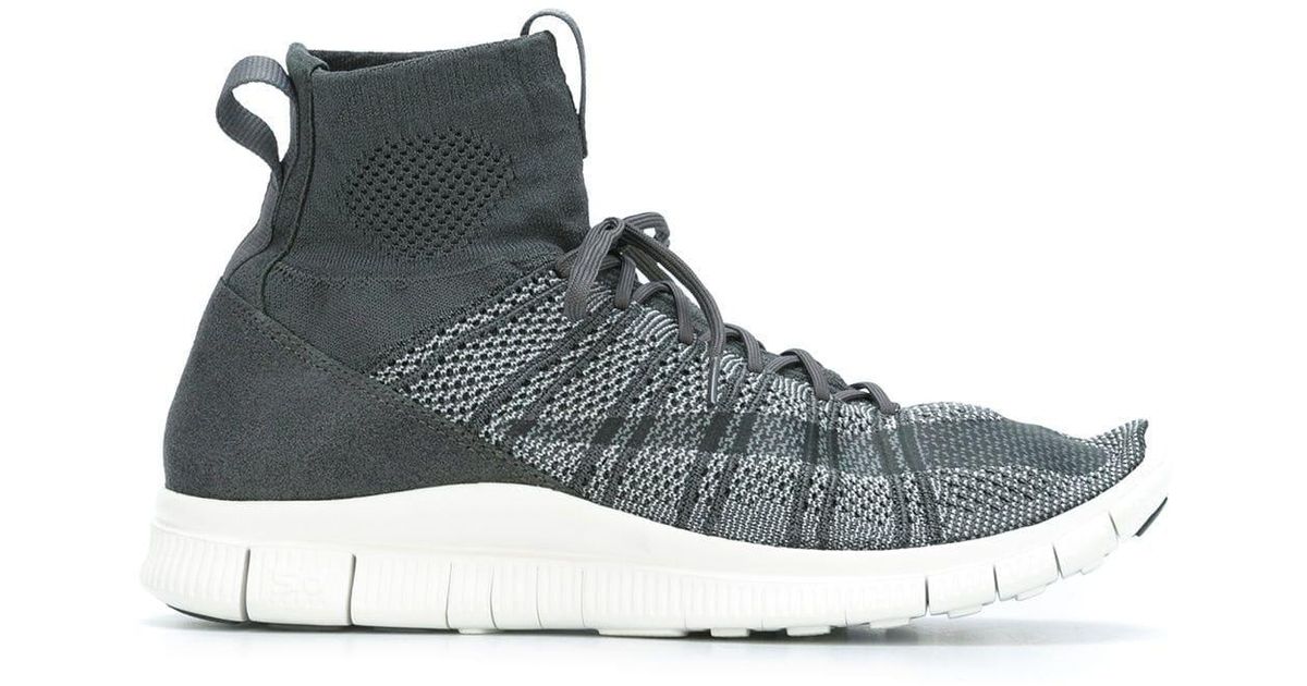 Nike Synthetic Free Flyknit Mercurial Hi Top Sneakers In Grey Grey For Men Lyst