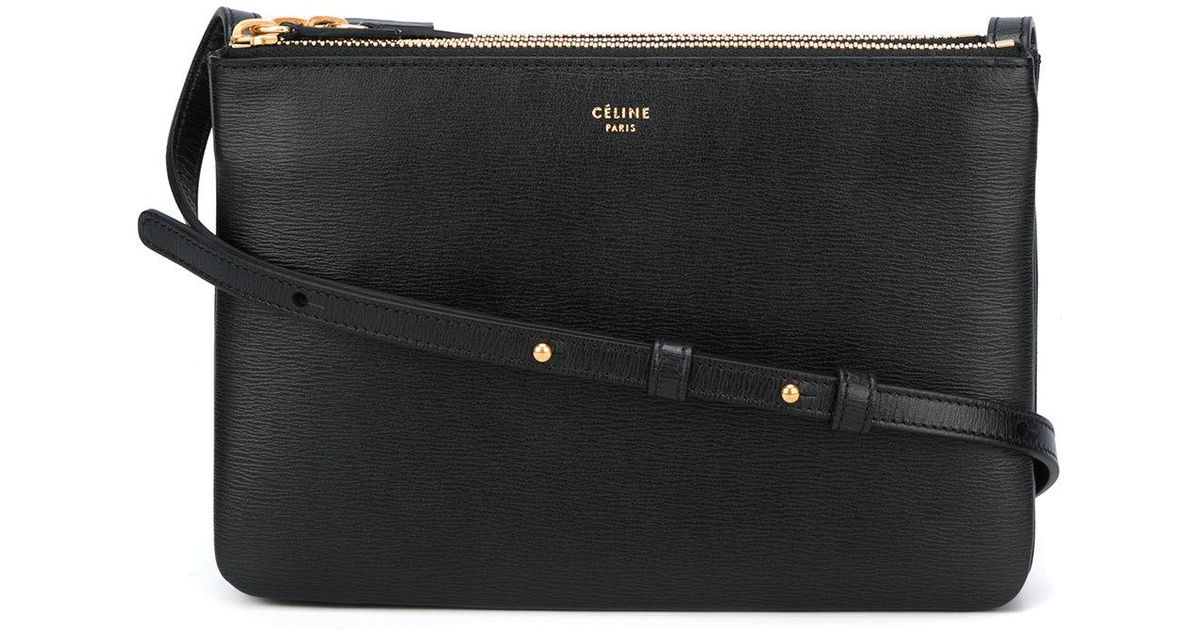 Céline Cotton Logo Print Shoulder Bag in Black - Lyst