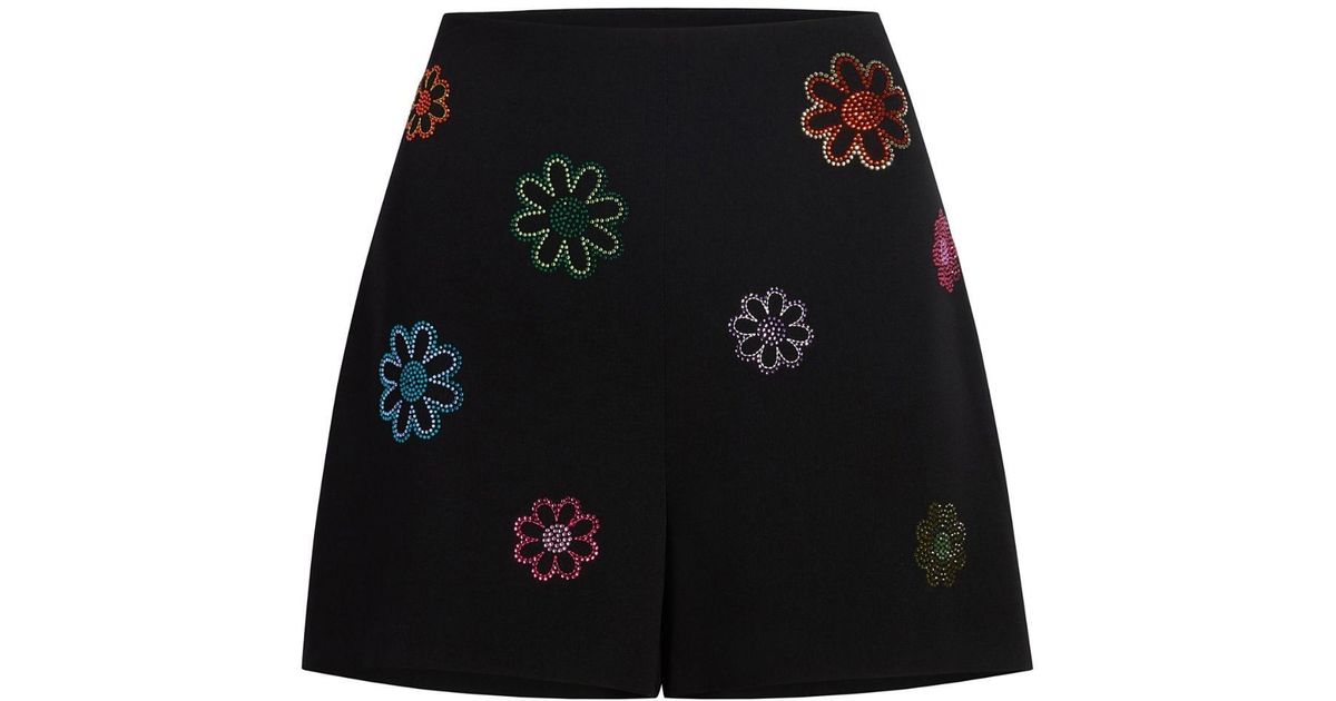 Cinq À Sept Floral-embroidery Mini Shorts in Black | Lyst