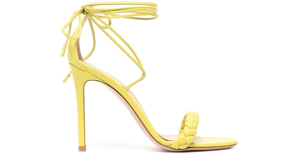 Gianvito Rossi Leather Leomi Ankle-tie Sandals in Yellow - Lyst