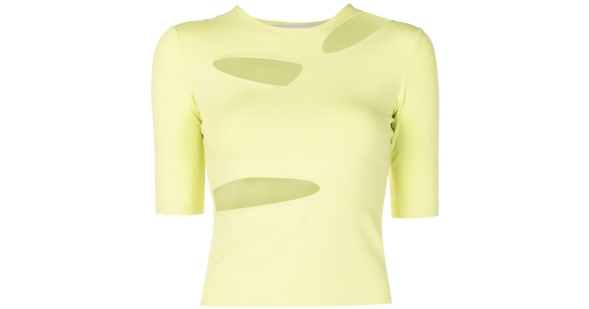 Gloria Coelho Cut-out Stretch T-shirt in Yellow | Lyst
