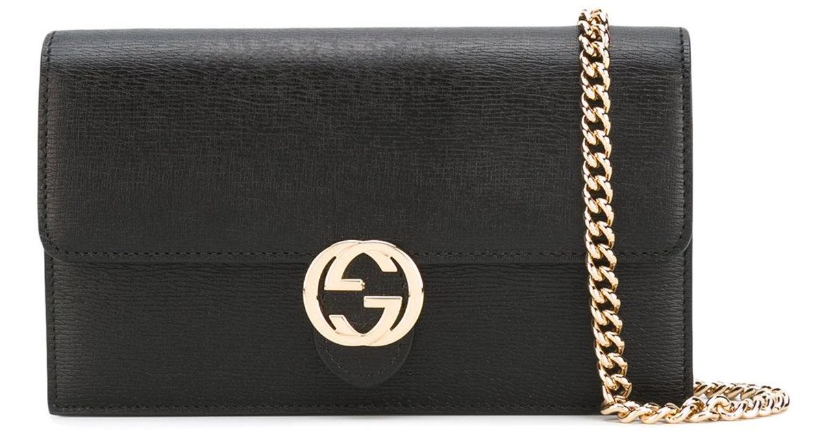 Gucci Interlocking G Black Calf Leather Chain Crossbody Bag 