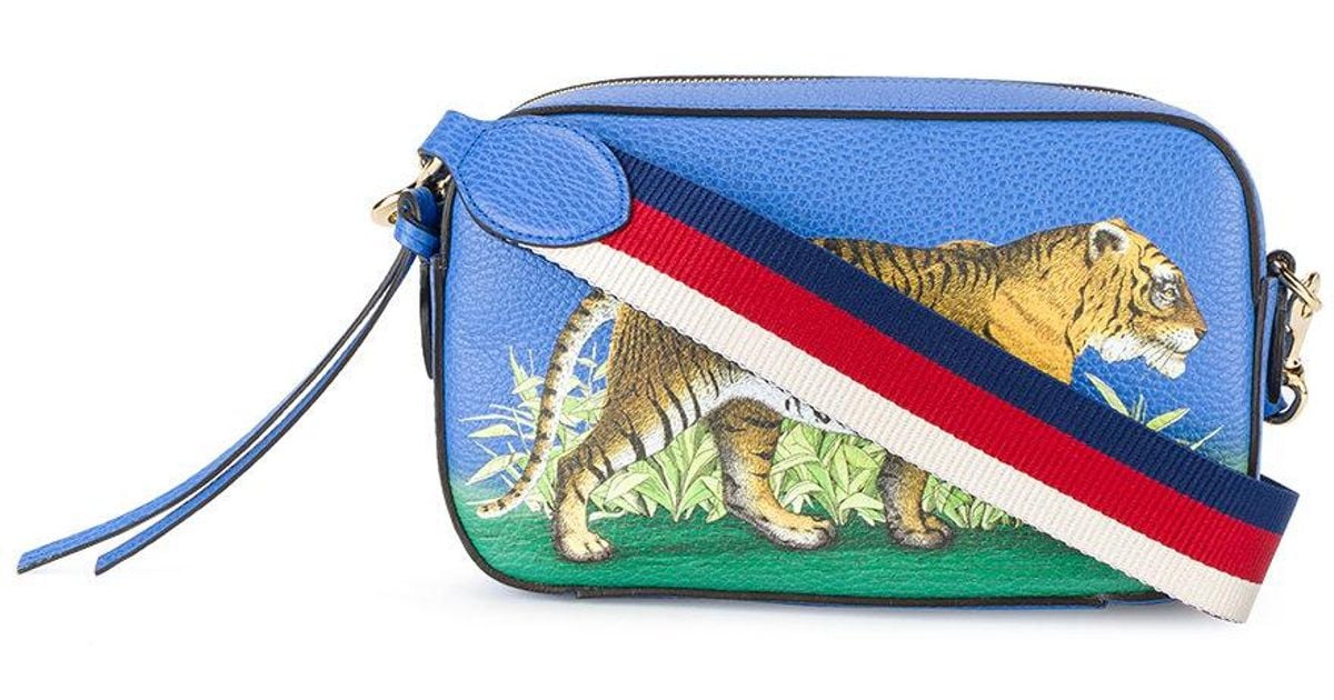 Gucci Leather Bengal Tiger Print Crossbody Bag in Blue Lyst