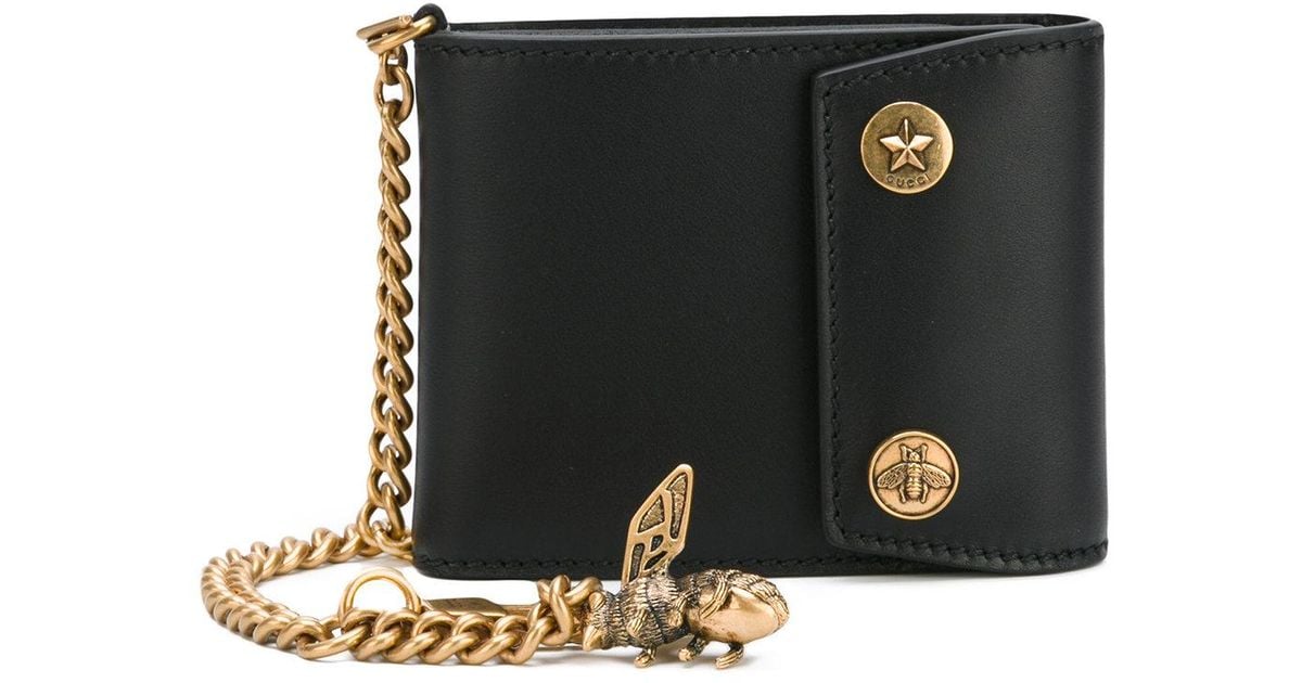 Gucci Leather Chain And Bee Wallet in 