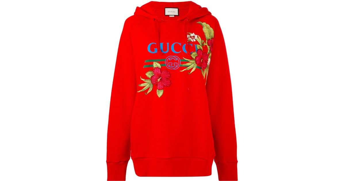 red gucci hoodie with flowers