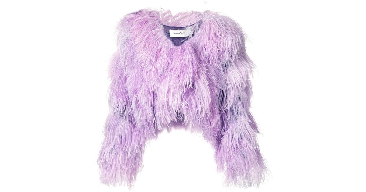 purple feather coat