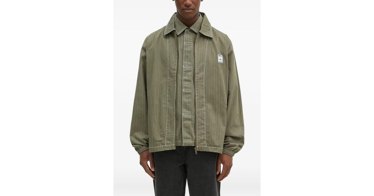 adidas Pinstripe Zip-Up Shirt Jacket in Green for Men | Lyst