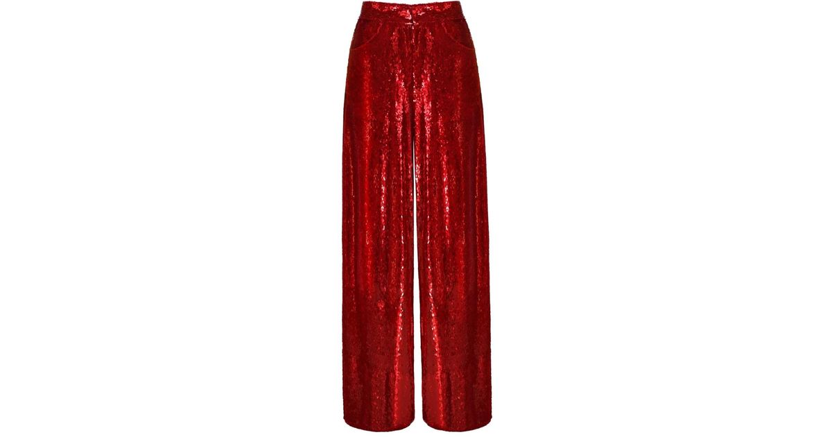 ANOUKI Sequin-Embellished Trousers in Red | Lyst
