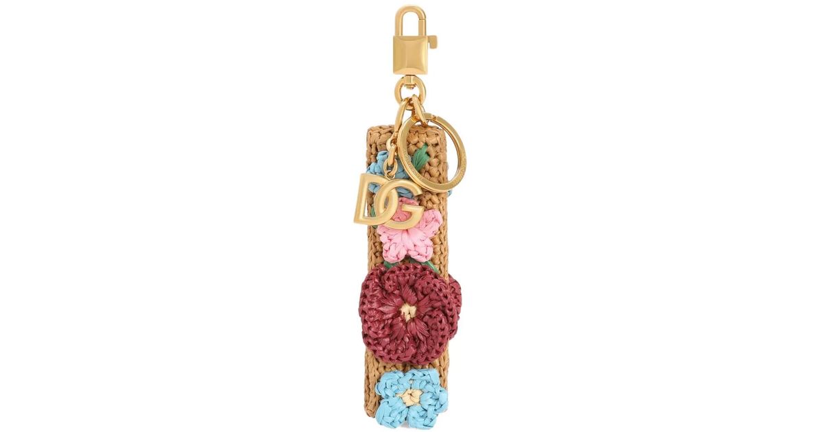 Raffia Keychains Dolce & Gabbana Crochet Raffia Keychain in White | Lyst