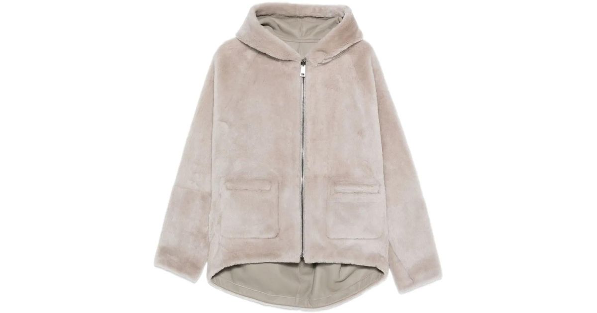 Simonetta Ravizza Shearling Hooded Jacket in Natural | Lyst UK