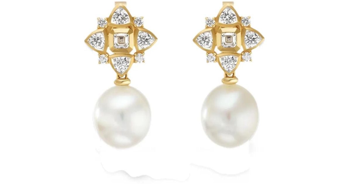 Drop Sept David Yurman Renaissance Pearl And Diamond Drop Earrings in White | Lyst