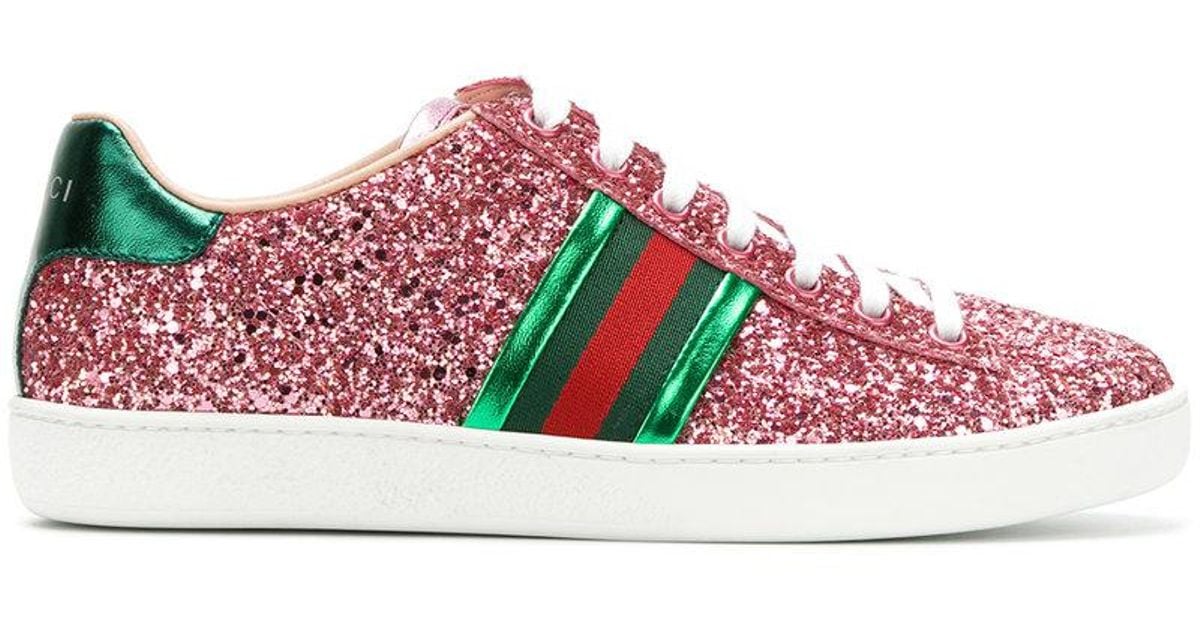 Gucci Ace Glitter Sneakers in Pink 