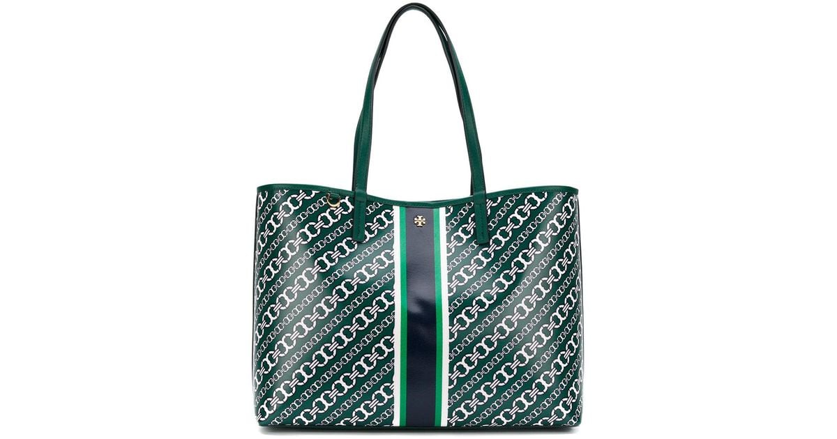 Tory Burch Green Coated Canvas Small Gemini Link Tote Tory Burch