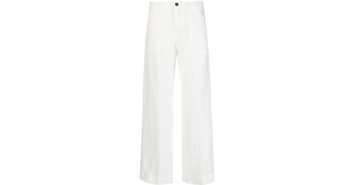 Massimo Alba Linen Straight-leg Trousers in White | Lyst