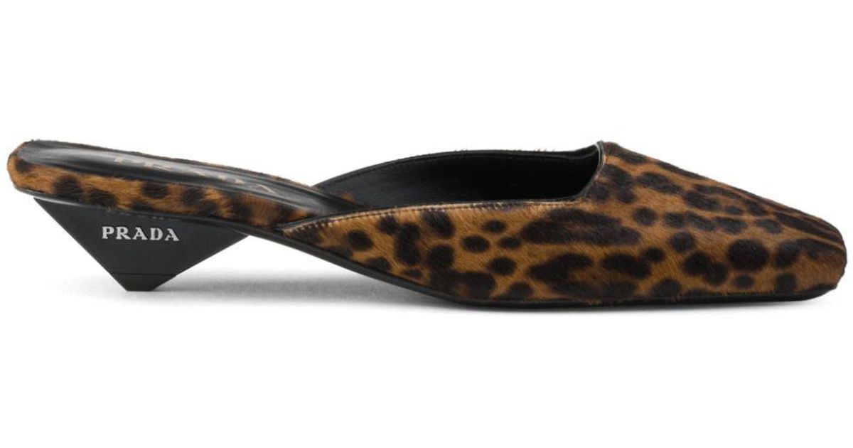 Prada 35Mm Leopard Print Mules in White Lyst UK