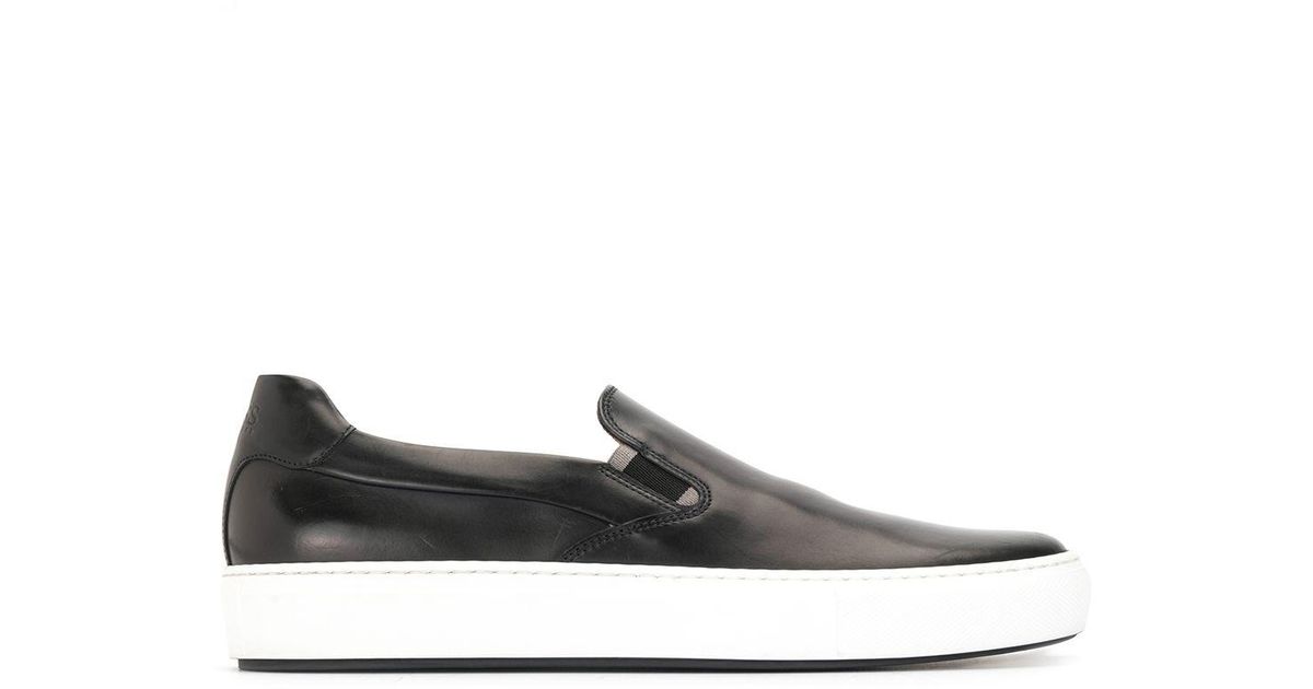 black leather slip on tennis shoes