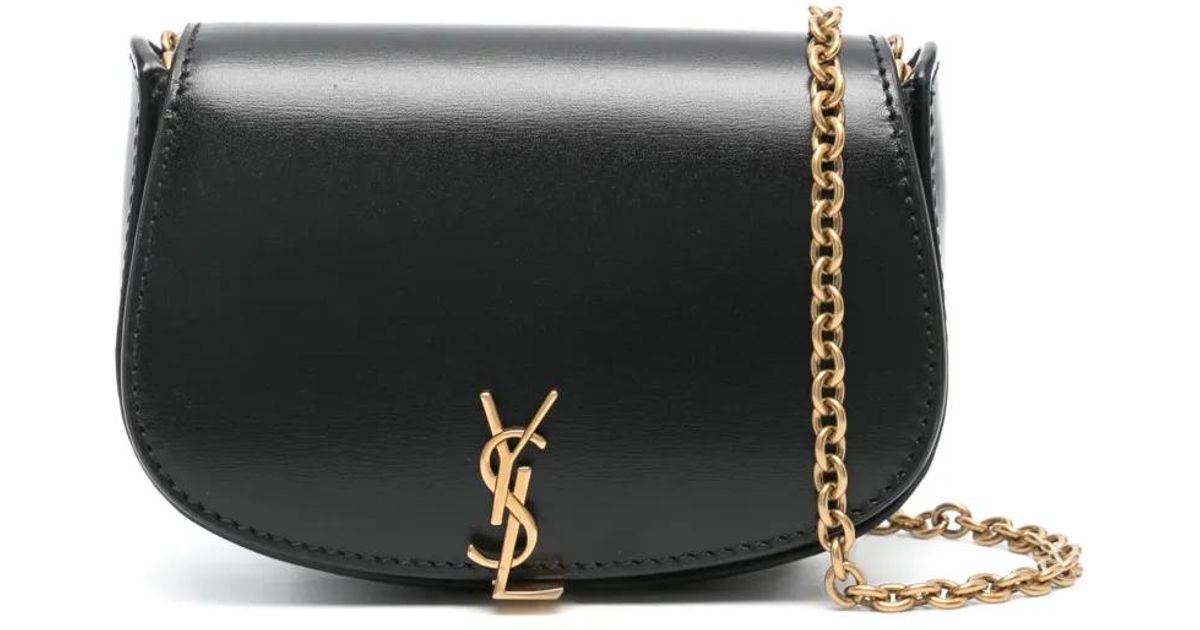 Saint Laurent Logo-Plaque Leather Mini Bag in Black | Lyst