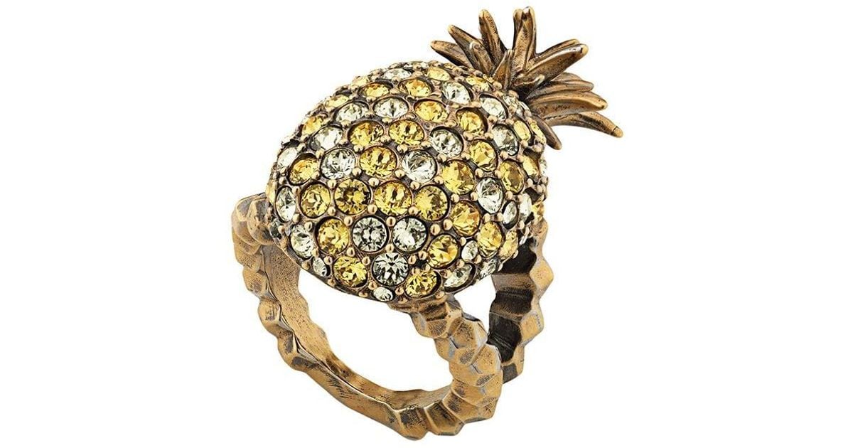 Gucci Kristallverzierter Ring mit Ananas in Mettallic - Lyst