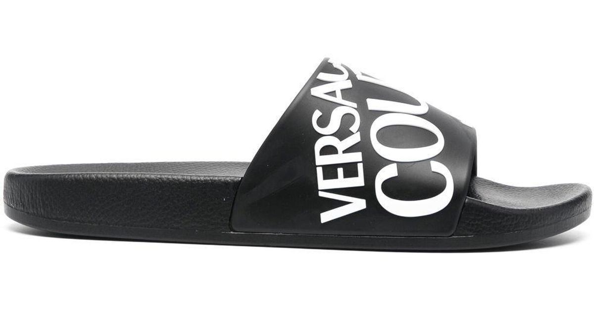 Sandalias de puntera abierta con logo estampado Versace Jeans Couture de Denim de color Negro para hombre Hombre Zapatos de Sandalias y chanclas de Sandalias de piel 