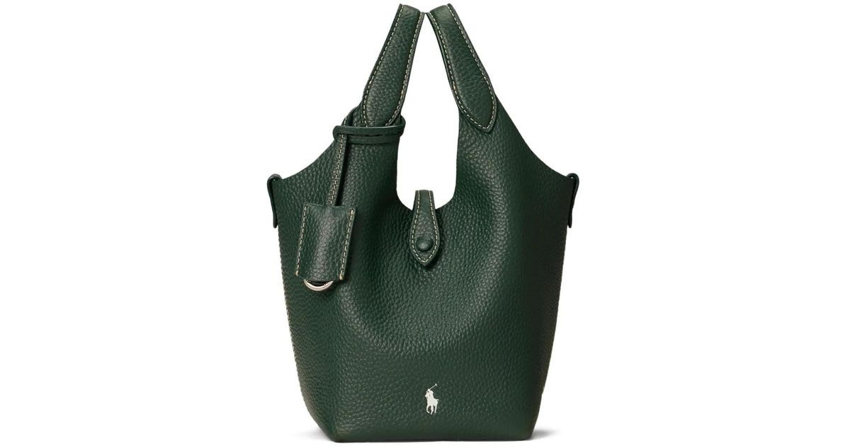 Polo Ralph Lauren Polo Play Pebbled-Leather Tote Bag in Green | Lyst