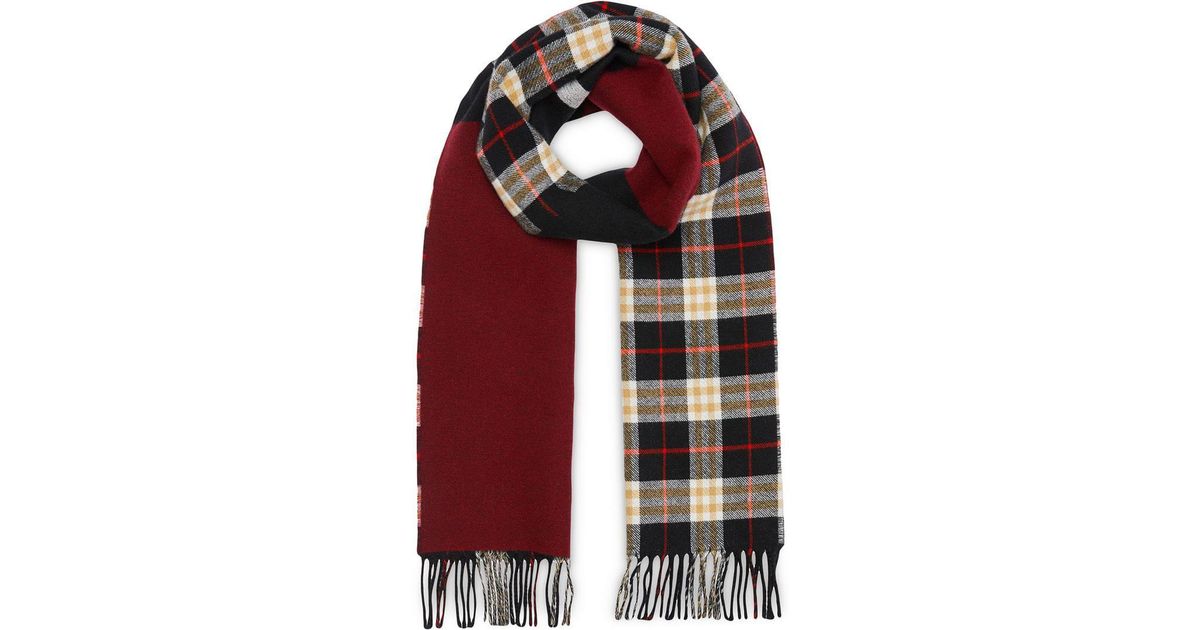 Reversible stripe and check wool cashmere scarf Clearance