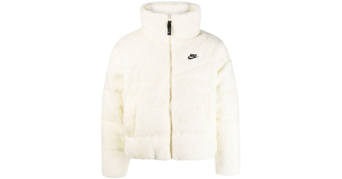 Nike Quilted Teddy Bomber Jacket in Natural for Men | Lyst