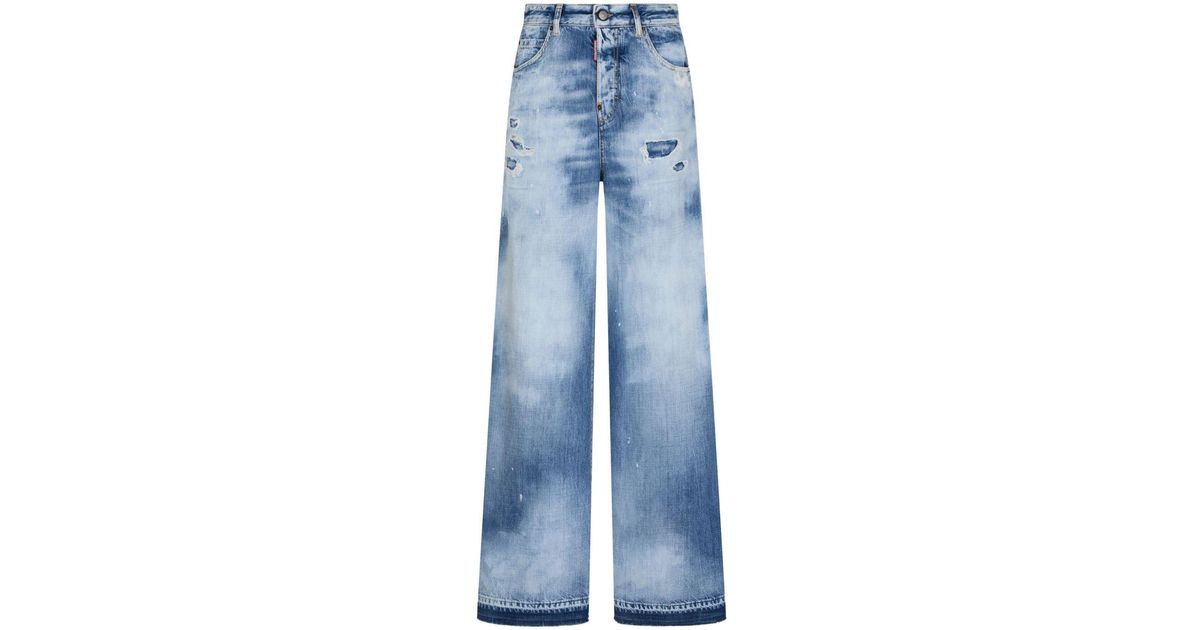 DSquared Distressed Wide leg Jeans in Blue Lyst UK