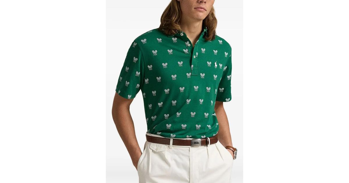 Polo Ralph Lauren Racquet-Print Polo Shirt in Green for Men | Lyst UK