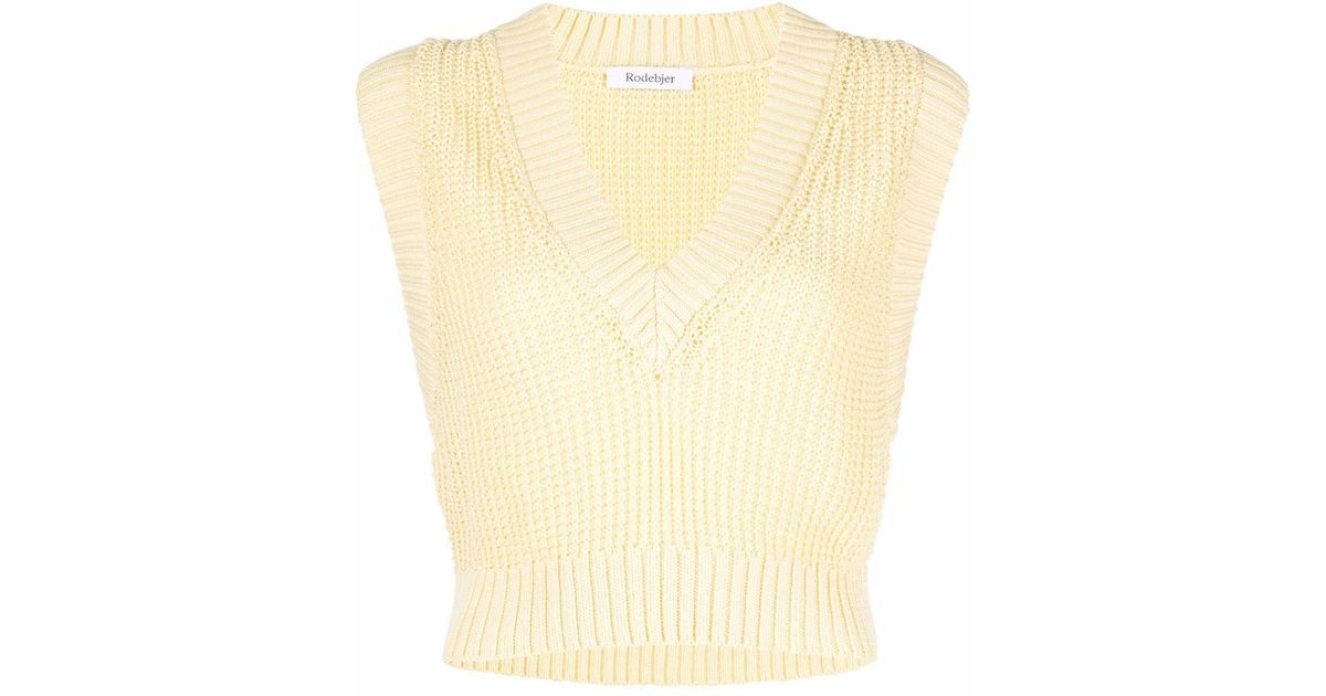 Rodebjer Cotton Textured V-neck Vest in Yellow - Lyst