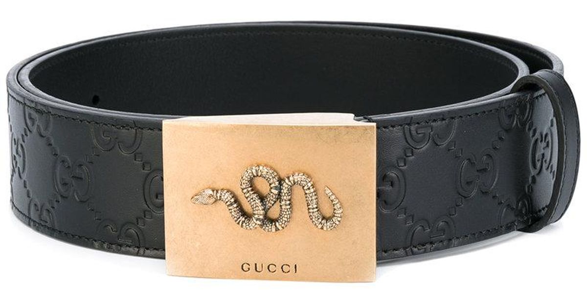 Gucci Leather Snake Buckle Belt in Black | Lyst