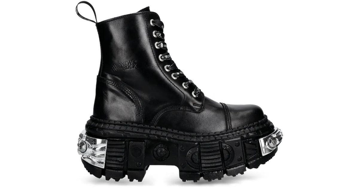 New Rock M-Wall083C-S4 Lace-Up Platform Boots in Black | Lyst