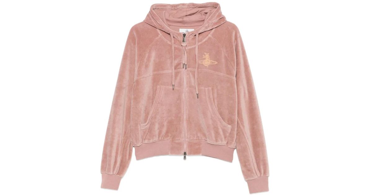 Vivienne Westwood Velour Zip-Up Hoodie in Pink | Lyst