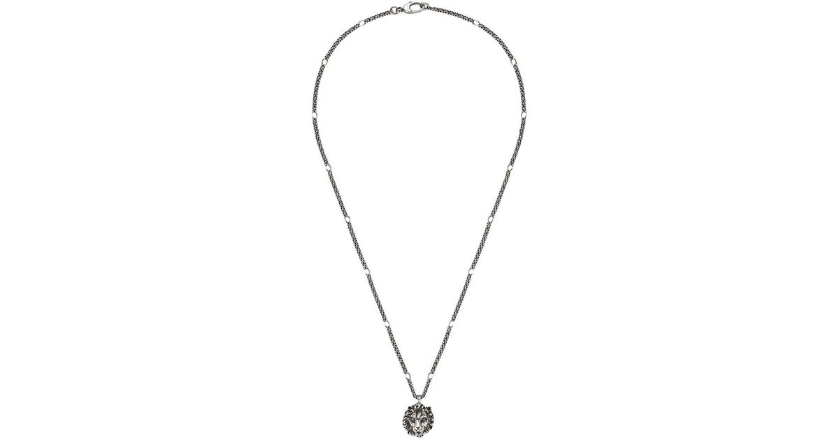 Gucci Necklace With Lion Head Pendant in Metallic (Blue) | Lyst